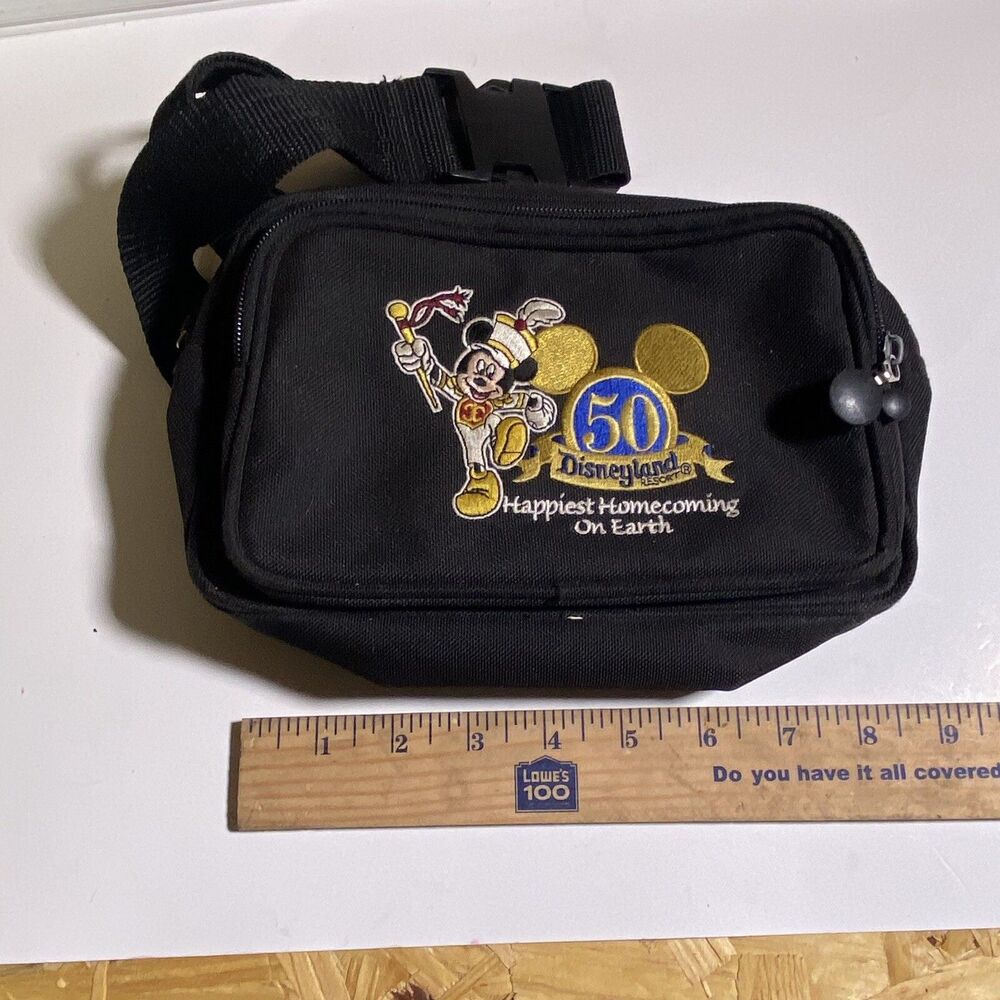 Disneyland 50th Anniversary Fanny Pack Waist Bag Mickey Mouse Black Disney Parks